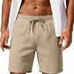 Men's Drawstring Casual Linen Shorts - Khaki