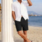 Men's Drawstring Casual Linen Shorts - Black