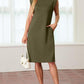 🔥Summer Sale 49% OFF💥Women Round Neck Loose Split Wrinkle-Free Midi Dress with Pockets