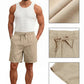 Men's Drawstring Casual Linen Shorts - Khaki