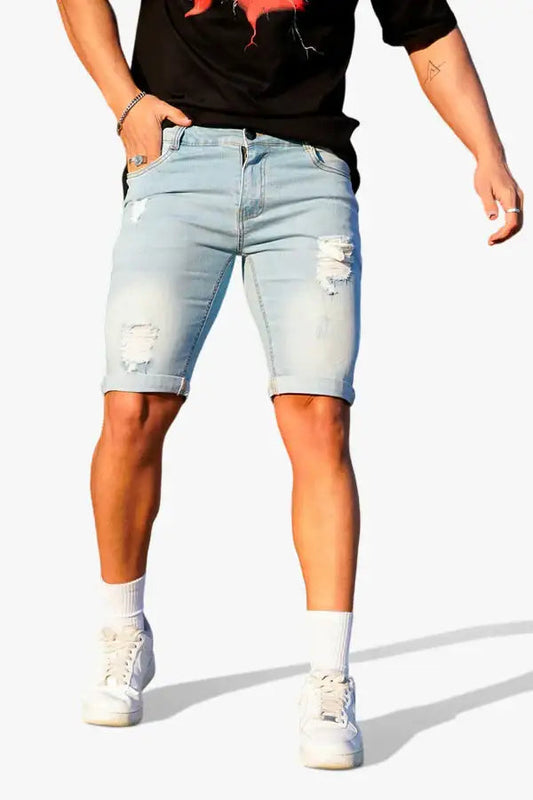 Men's Light Blue Ripped Short