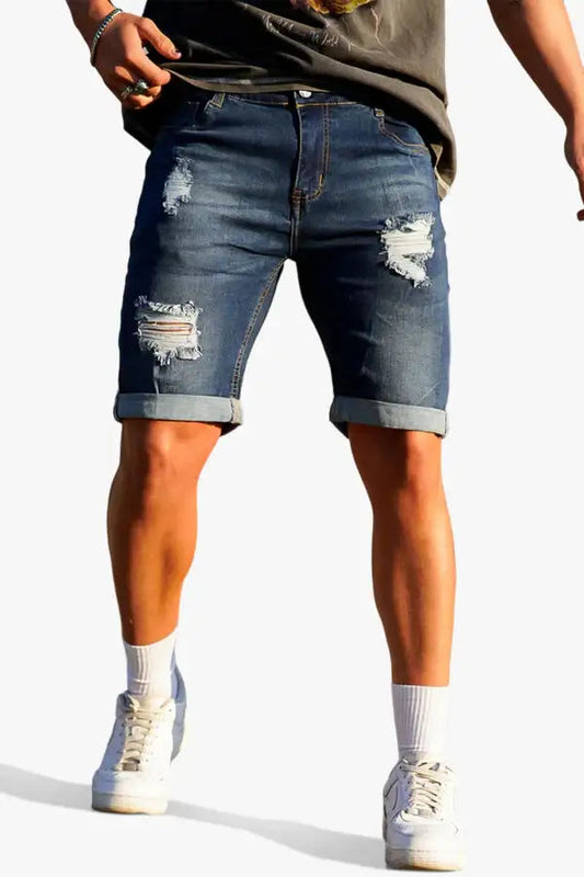 Men's Ripped Denim Short - Slim Fit