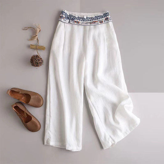 Vintage Ethnic Embroidered Waist Wide Leg Pants