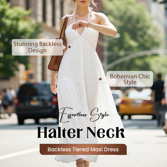 👗SUMMER HOT SALE👗Halter Neck Backless Tiered Maxi Dress