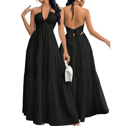 👗SUMMER HOT SALE👗Halter Neck Backless Tiered Maxi Dress