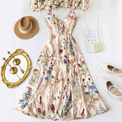 ❤️Free Shipping🚀Plus Size Floral Print Spaghetti Strap Midi Dress