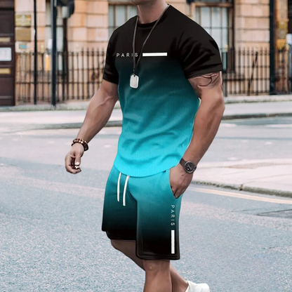 🔥Free Shipping & 50% OFF🔥😎Men's Gradient Color T-Shirt & Shorts Set