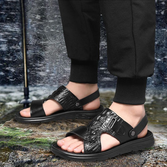 👞Free Shipping & 50% OFF🌿 Dual-Use Hollow Breathable Men’s Cowhide Sandals – Indoor/Outdoor, Cushioned Sole & Perfect for Summer Comfort ☀️